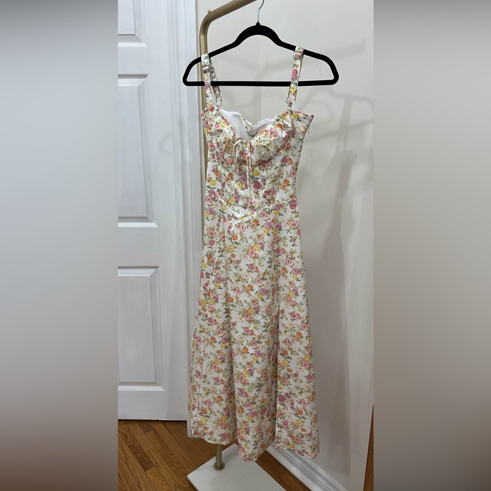 House of CB Floral Midi Dress in Pink and Orange